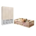 Ver imagem 3 de Quarto Montessori Cama Giulia e Guarda-Roupa Curió 4 Portas Casatema MadeiraOriginals Natural/Branco