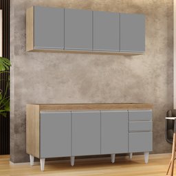 Armário Aéreo Nevada e Balcão Para Pia 160cm Arkansas Castanho/Cinza - Lumil Lumil Móveis Nevada/Ark - 2