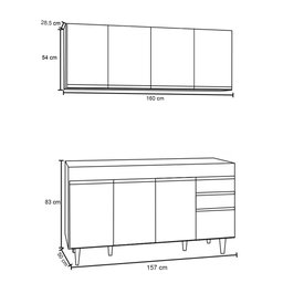 Armário Aéreo Nevada e Balcão Para Pia 160cm Arkansas Castanho/Cinza - Lumil Lumil Móveis Nevada/Ark - 4