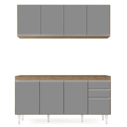 Armário Aéreo Nevada e Balcão Para Pia 160cm Arkansas Castanho/Cinza - Lumil Lumil Móveis Nevada/Ark - 5