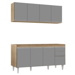 Armário Aéreo Nevada e Balcão Para Pia 160cm Arkansas Castanho/Cinza - Lumil Lumil Móveis Nevada/Ark - 1