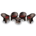 Ver imagem 1 de Conjunto de Poltronas Fibra Sintética Bali - 4 Poltronas + 1 Mesa Centro - Tecido Duna Vermelho