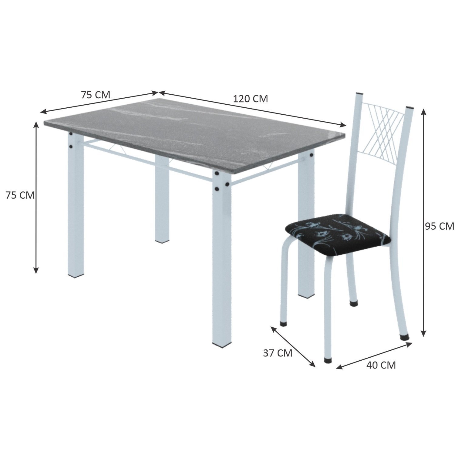 Conjunto de Jantar Mesa 120x75cm Tampo de Granito Topázio com 4 Cadeiras Sara Yescasa - 3