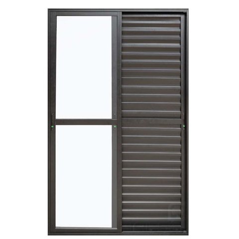 Porta Balcão de Correr com Veneziana de Alumínio Preto 3 Folhas Móveis Hale - 2.10 (A) X 1.50 (L)