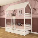 Ver imagem 1 de Beliche Casinha Encantada com 02 Gavetas Madeira Maciça Rosa/ Branco Megamobilia