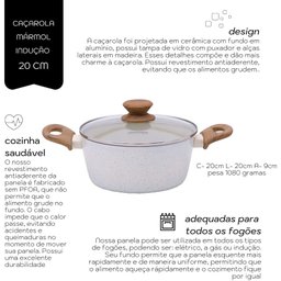 Caçarola Aluminio Antiaderente 20cm Mimo Style Linha Marmol Panela Cerâmica Indução 2,25 Litros Com  - 7