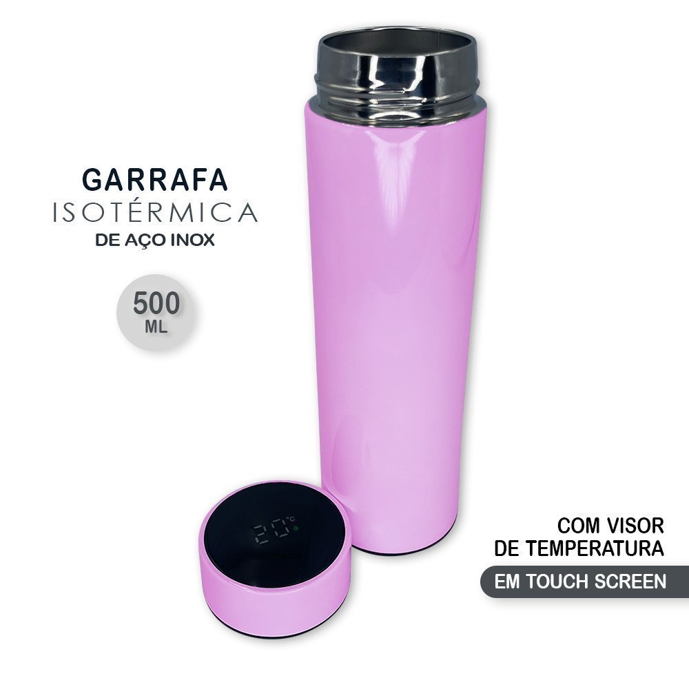 Garrafa Térmica com Temperatura Digital Premium 500ml Rosa - 2