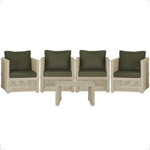 Mesa Centro e 4 Poltronas Madri Corda Náutica Estofado 13 Trama Original
