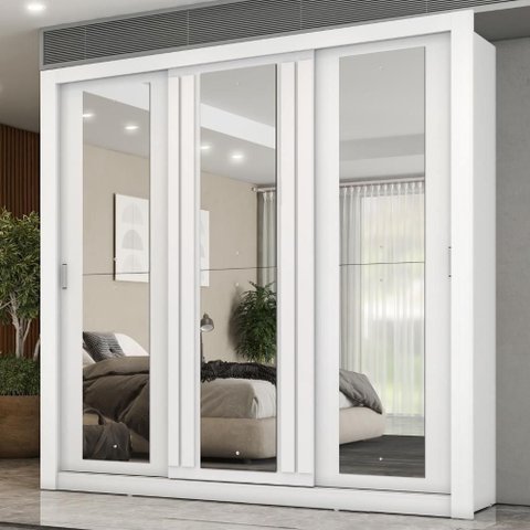 Guarda Roupa Casal 3 Portas Doha com 3 Espelhos Carraro Branco