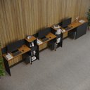Ver imagem 1 de Conjunto de Escritório Smart 2 Livreiro 1 Buffet e 3 Mesas 90cm - Preto e Cedro