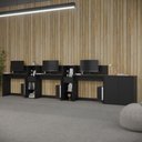 Ver mais imagens de Conjunto de Escritório Smart 2 Livreiro 1 Buffet e 3 Mesas 90cm - Preto e Cedro