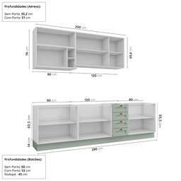 Cozinha Modulada 6 Peças Sem Tampo 3 Aéreos 3 Balcões Arizona CabeCasa MadeiraMadeira - 4