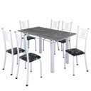 Ver imagem 2 de Conjunto de Jantar Mesa 140x75cm Tampo de Granito Topázio com 6 Cadeiras Sara Yescasa Branco/Preto Floral