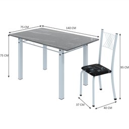 Conjunto de Jantar Mesa 140x75cm Tampo de Granito Topázio com 6 Cadeiras Sara Yescasa - 3