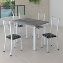 Ver imagem 1 de Conjunto de Jantar Mesa 100x60cm Tampo de Granito Topázio com 4 Cadeiras Sara Yescasa Branco/Preto Floral