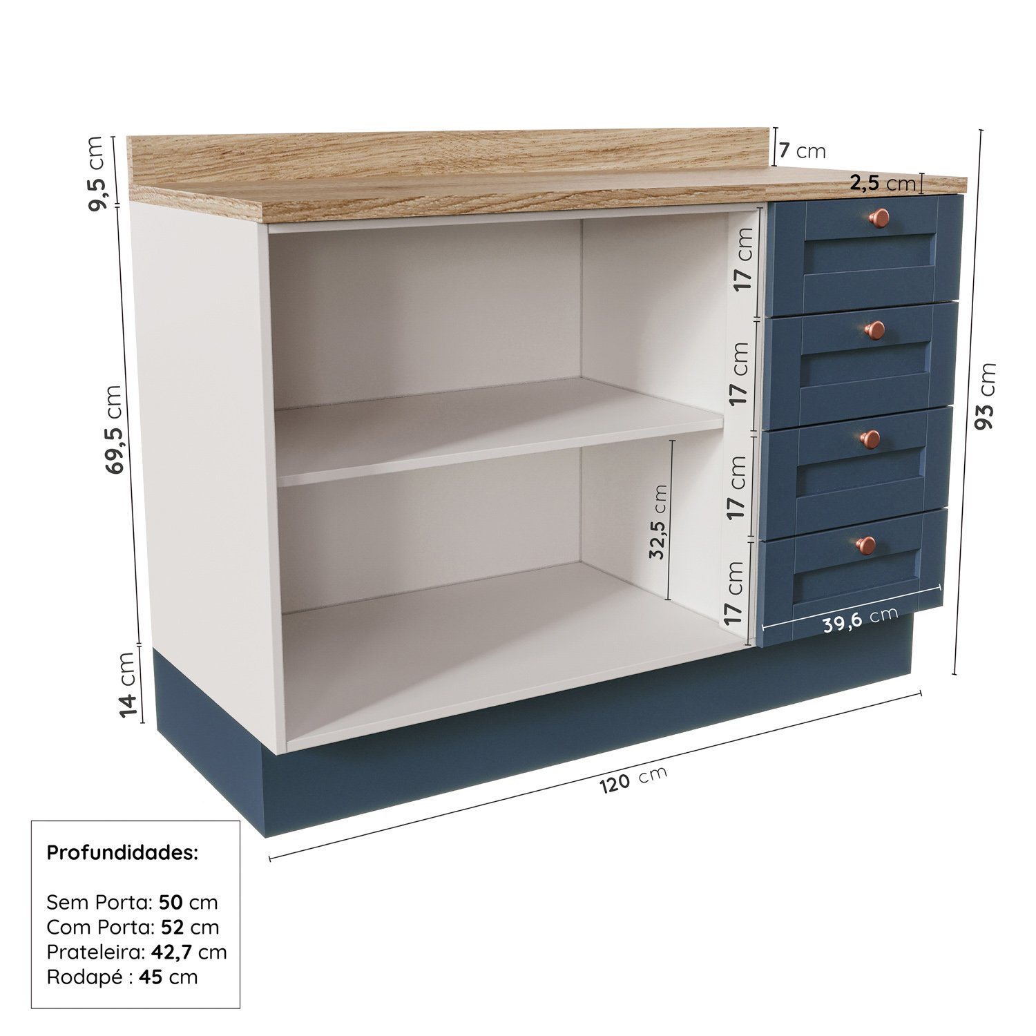 Cozinha Modulada 3 Peças com Tampo 2 Aéreos 1 Balcão Arizona CabeCasa MadeiraMadeira - 12