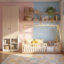Ver imagem 1 de Quarto Montessori Cama Telhado Giulia e Guarda-Roupa Curió Casatema MadeiraOriginals Natural/Branco