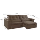 Ver imagem 2 de Sofá com Chaise Exclusive 3 Lugares Retrátil 210cm Marrom Veludo Meu Sofá Online