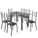 Ver imagem 2 de Conjunto de Jantar Mesa 140x75cm Tampo de Vidro Incolor com 6 Cadeiras Sara Yescasa