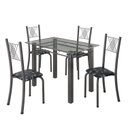Ver imagem 2 de Conjunto de Jantar Mesa 100x60cm Tampo de Vidro Incolor com 4 Cadeiras Sara Yescasa Prata/Preto Floral/Mart