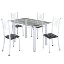 Ver imagem 2 de Conjunto de Jantar Mesa 120x75cm Tampo de Vidro Incolor com 4 Cadeiras Sara Yescasa Branco/Preto Floral