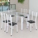 Ver imagem 1 de Conjunto de Jantar Mesa 140x75cm Tampo de Vidro Incolor com 6 Cadeiras Sara Yescasa Branco/Preto Floral