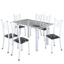 Ver imagem 2 de Conjunto de Jantar Mesa 140x75cm Tampo de Vidro Incolor com 6 Cadeiras Sara Yescasa Branco/Preto Floral