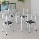 Ver imagem 1 de Conjunto de Jantar Mesa 100x60cm Tampo de Vidro Incolor com 4 Cadeiras Sara Yescasa