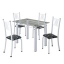 Ver imagem 2 de Conjunto de Jantar Mesa 100x60cm Tampo de Vidro Incolor com 4 Cadeiras Sara Yescasa Branco/Preto Floral