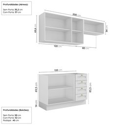 Cozinha Modulada 3 Peças Sem Tampo 2 Aéreos 1 Balcão Arizona CabeCasa MadeiraMadeira - 4