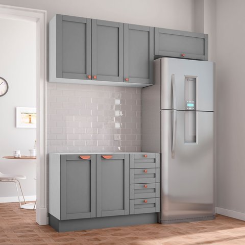 Cozinha Modulada 3 Peças sem Tampo 2 Aéreos 1 Balcão CabeCasa MadeiraOriginals Cinza/Branco