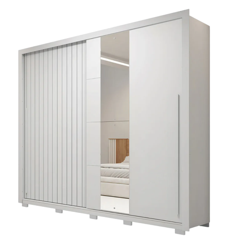 Guarda Roupas Casal com Ripado e Espelho 2 Portas 4 Gavetas Eloa Branco Caemmun