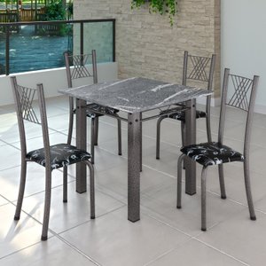 Conjunto de Jantar Mesa 70x70cm Tampo de Granito Topázio com 4 Cadeiras Sara Yescasa