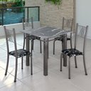 Ver imagem 1 de Conjunto de Jantar Mesa 70x70cm Tampo de Granito Topázio com 4 Cadeiras Sara Yescasa Prata/Preto Floral/Mart