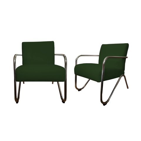 Kit 2 Poltronas Decorativa Bela Suede Verde Braço Cromado Ms Decor