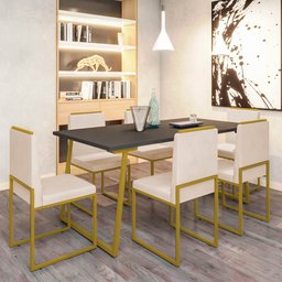 Conjunto Quatro Cadeiras Sala Jantar Barcelona Dourado/veludo:bege - 2