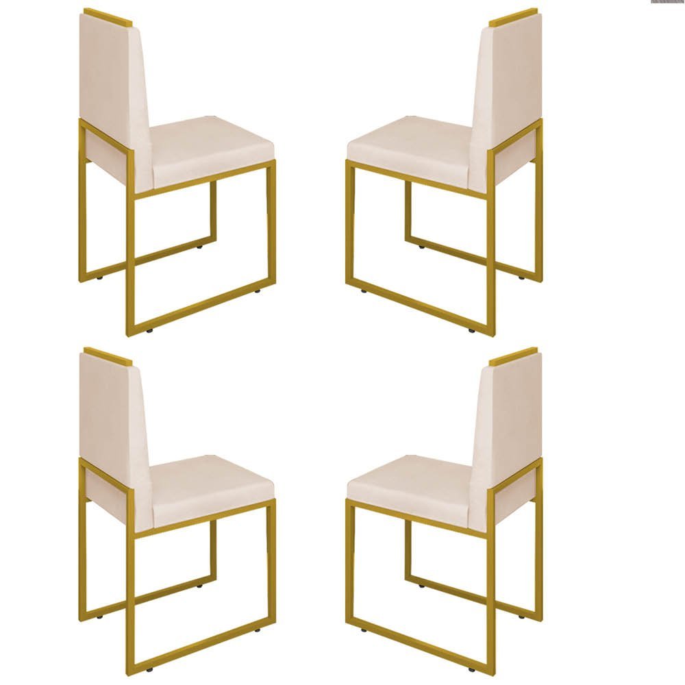 Conjunto Quatro Cadeiras Sala Jantar Barcelona Dourado/veludo:bege