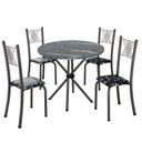 Ver imagem 1 de Conjunto de Jantar Mesa Tampo Redondo de Granito Topázio com 4 Cadeiras Sara Yescasa Prata/Preto Floral/Mart