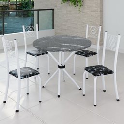 Conjunto de Jantar Mesa Tampo Redondo de Granito Topázio com 4 Cadeiras Sara Yescasa - 1