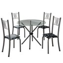 Ver imagem 2 de Conjunto de Jantar Mesa Tampo Redondo de Vidro Incolor com 4 Cadeiras Sara Yescasa Prata/Preto Floral/Mart