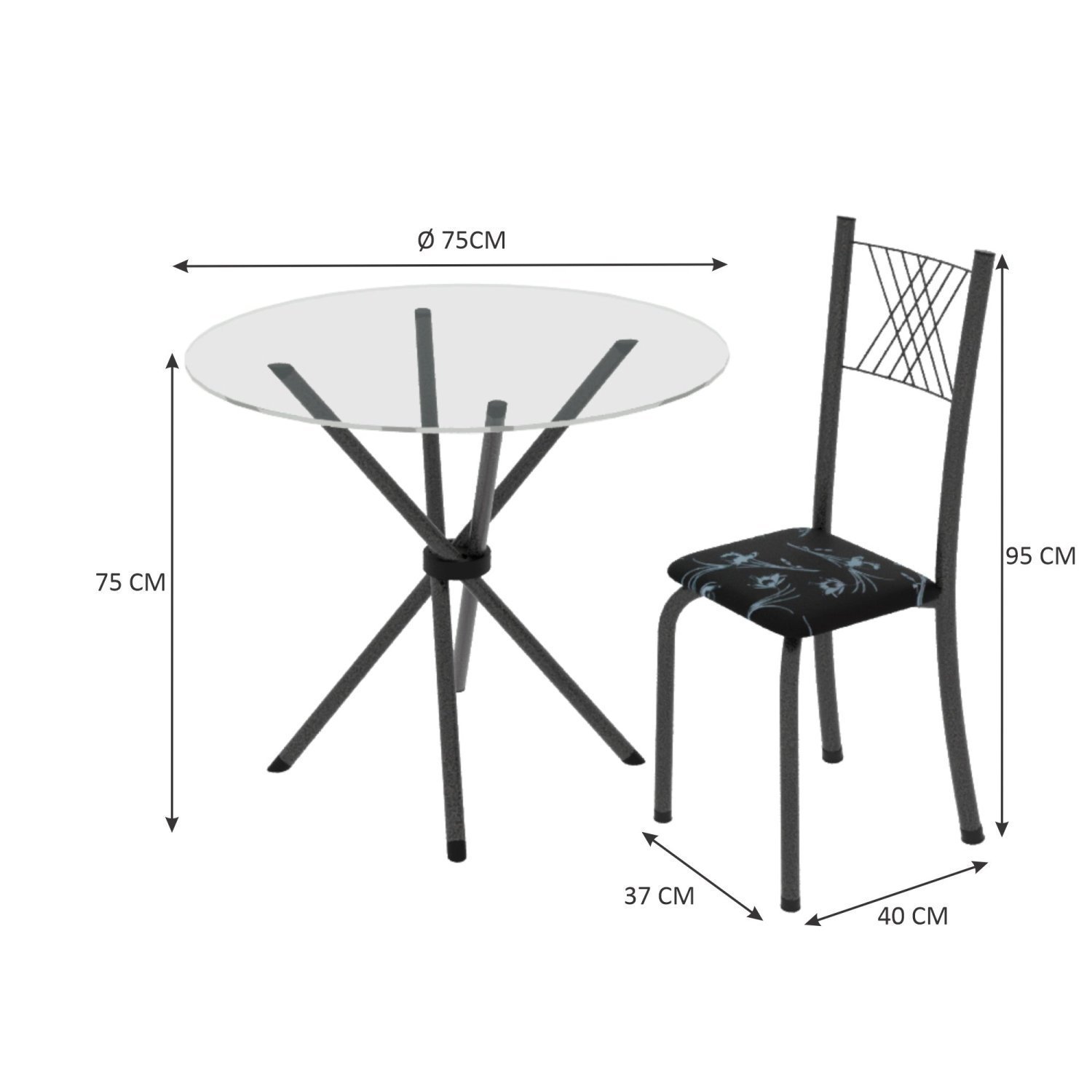 Conjunto de Jantar Mesa Tampo Redondo de Vidro Incolor com 4 Cadeiras Sara Yescasa - 3