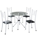 Ver imagem 2 de Conjunto de Jantar Mesa Tampo Redondo de Vidro Incolor com 4 Cadeiras Sara Yescasa Branco/Preto Floral