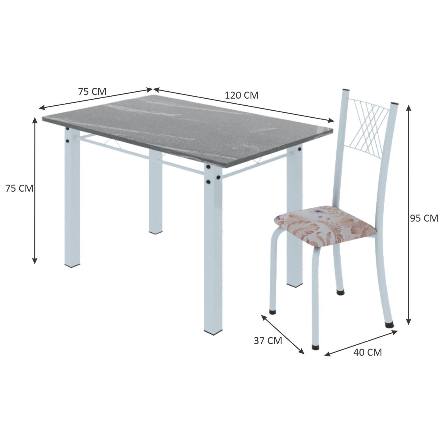 Conjunto de Jantar Mesa 120x75cm Tampo de Granito Topázio com 4 Cadeiras Sara Yescasa - 3