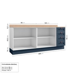 Cozinha Modulada 2 Peças com Tampo 2 Balcões Arizona CabeCasa MadeiraMadeira - 4