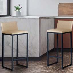 BANQUETA ALTA LUXO DANI COM ENCOSTO - BASE METAL PRETO:BEGE - 3