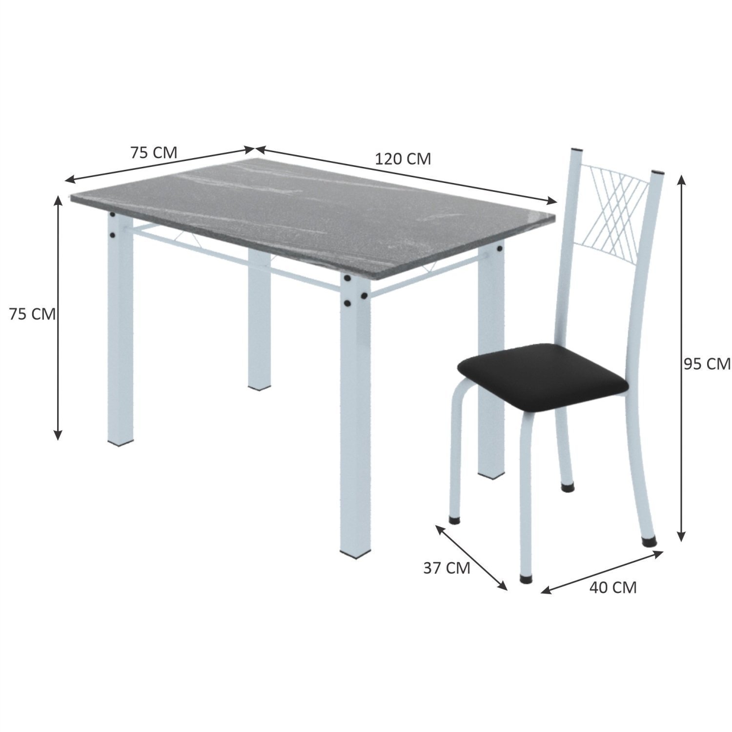 Conjunto de Jantar Mesa 120x75cm Tampo de Granito Topázio com 4 Cadeiras Sara Yescasa - 3