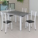 Ver imagem 1 de Conjunto de Jantar Mesa 120x75cm Tampo de Granito Topázio com 4 Cadeiras Sara Yescasa Branco/Preto Liso