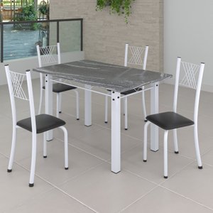 Conjunto de Jantar Mesa 120x75cm Tampo de Granito Topázio com 4 Cadeiras Sara Yescasa