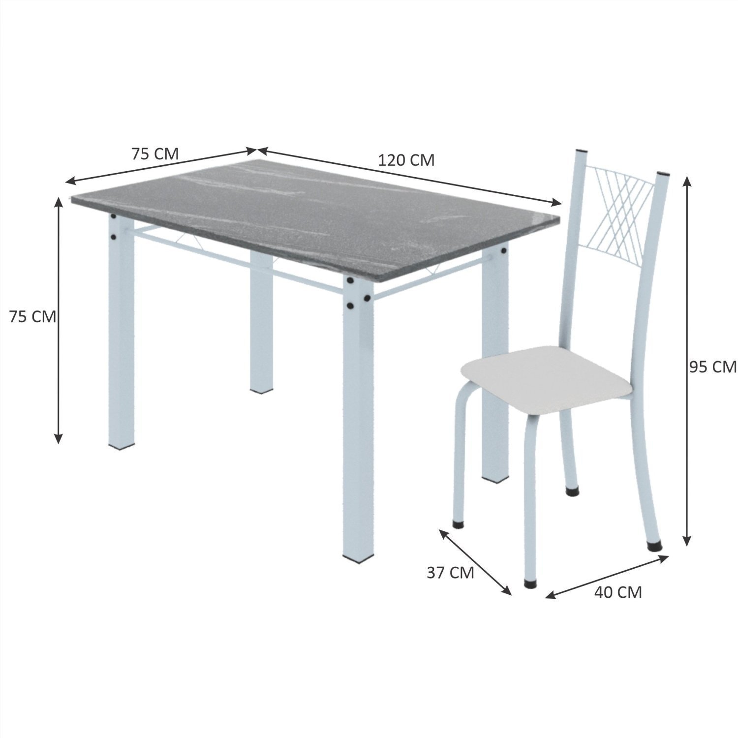 Conjunto de Jantar Mesa 120x75cm Tampo de Granito Topázio com 4 Cadeiras Sara Yescasa - 3