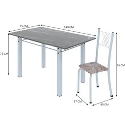 Conjunto de Jantar Mesa 140x75cm Tampo de Granito Topázio com 6 Cadeiras Sara Yescasa - 3
